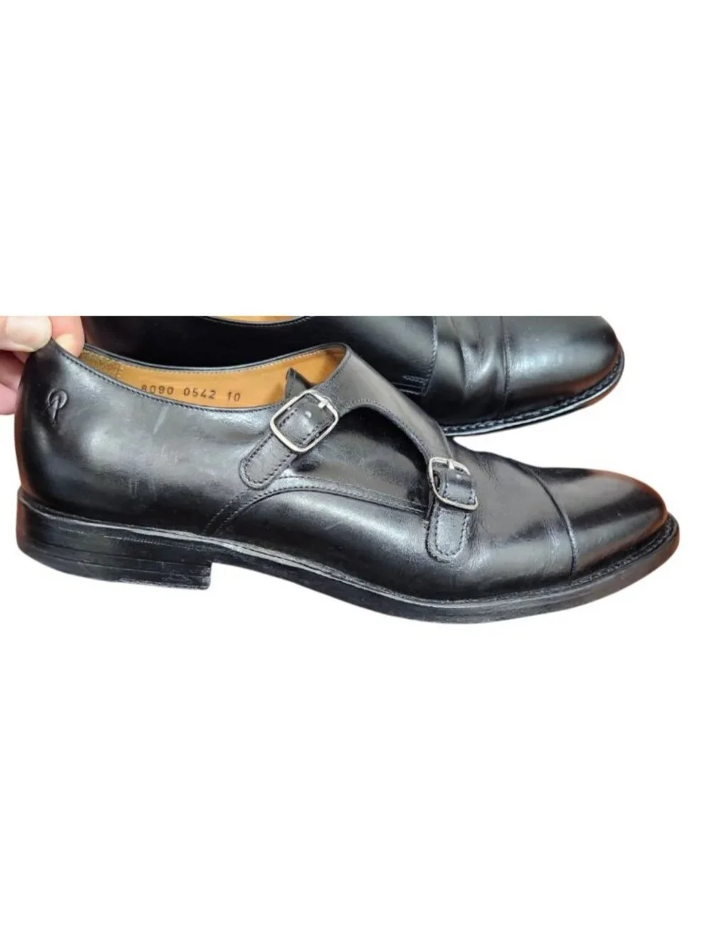 Armin Oehler Men’s Black Leather Double Monk Strap Cap Toe Dress Shoes US 10